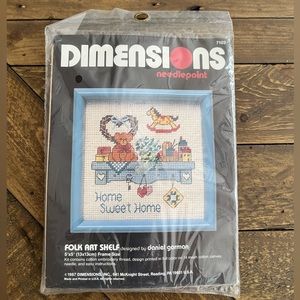 Dimensions Needlepoint Kit Folk Art Shelf, 5x5 Vintage 1987. New in Package